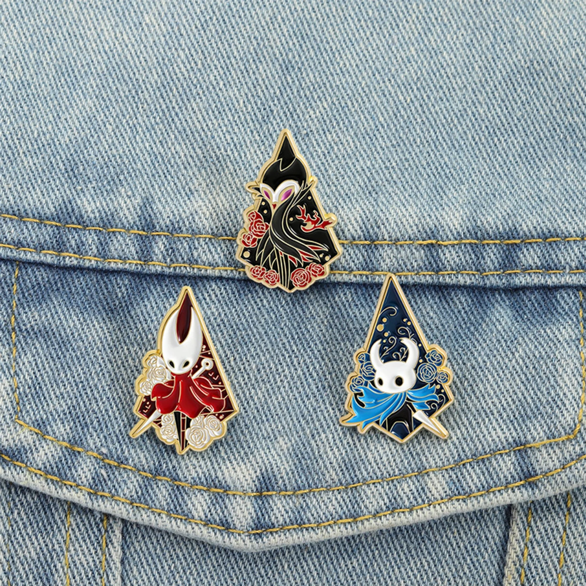 Juego de 3 Broches de Esmalte de Hollow Knight Hornet, Insignia Metálica Divertida de Dibujos Animados, Pin de Solapa de Moda, Accesorios de Joyería para Ropa, Regalos