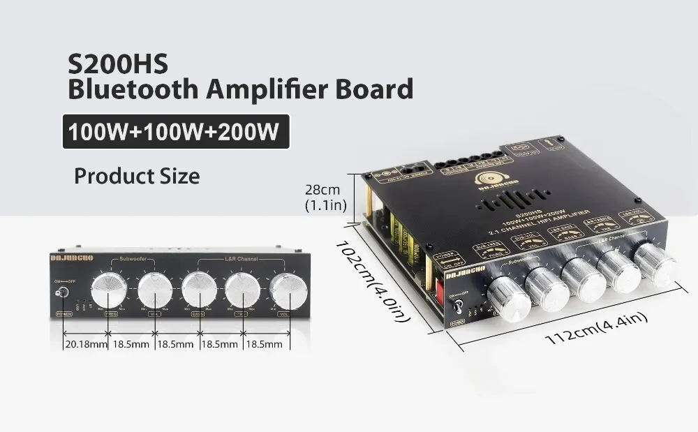 2*100W+200W Bluetooth Power Amplifier Board 2.1 Sound Card Subwoofer Theater Audio Stereo Equalizer Amp