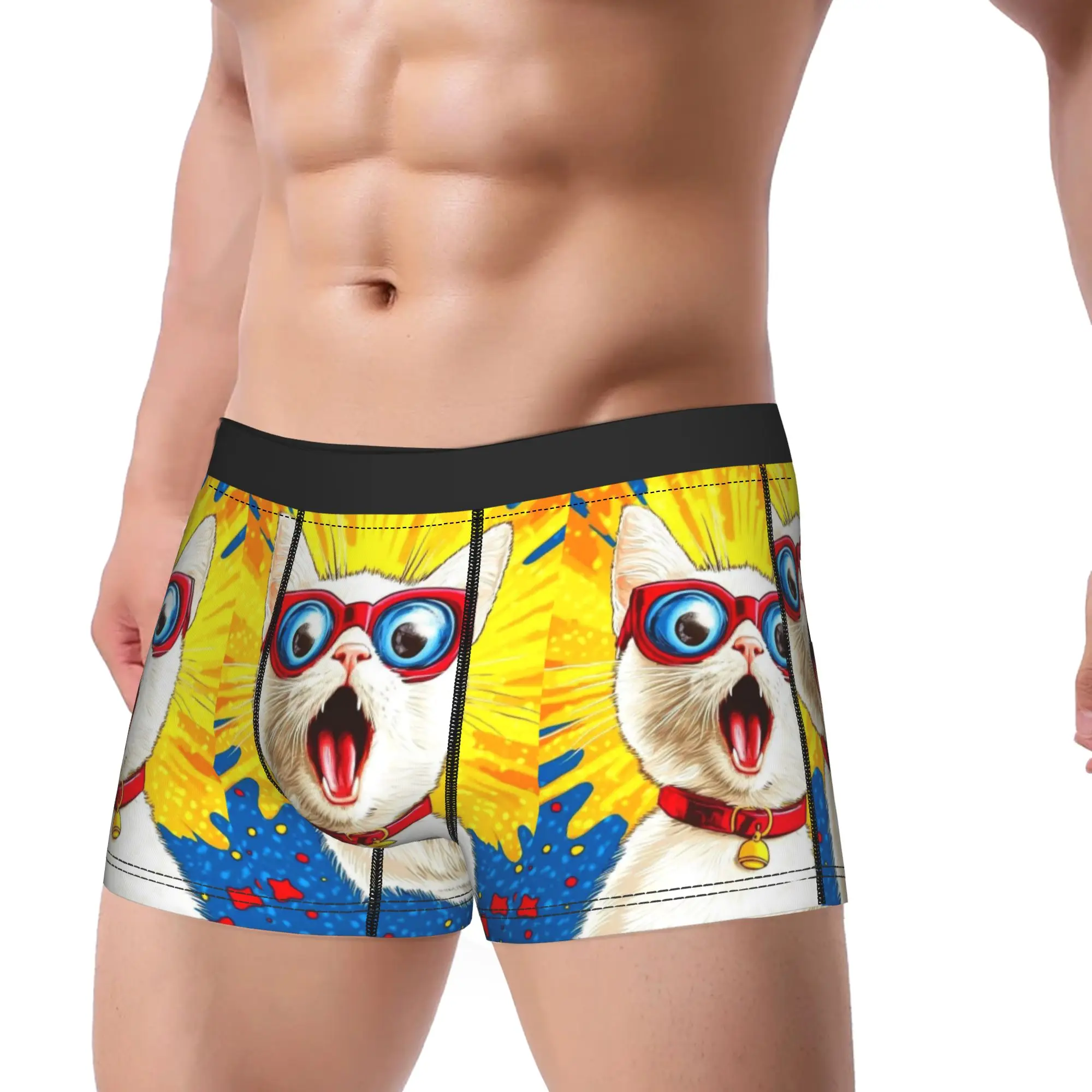 Cat Sunglasses Pop Boxer Brief  Underwear Quality Men Classic Boxershorts Custom Plus Size Panties