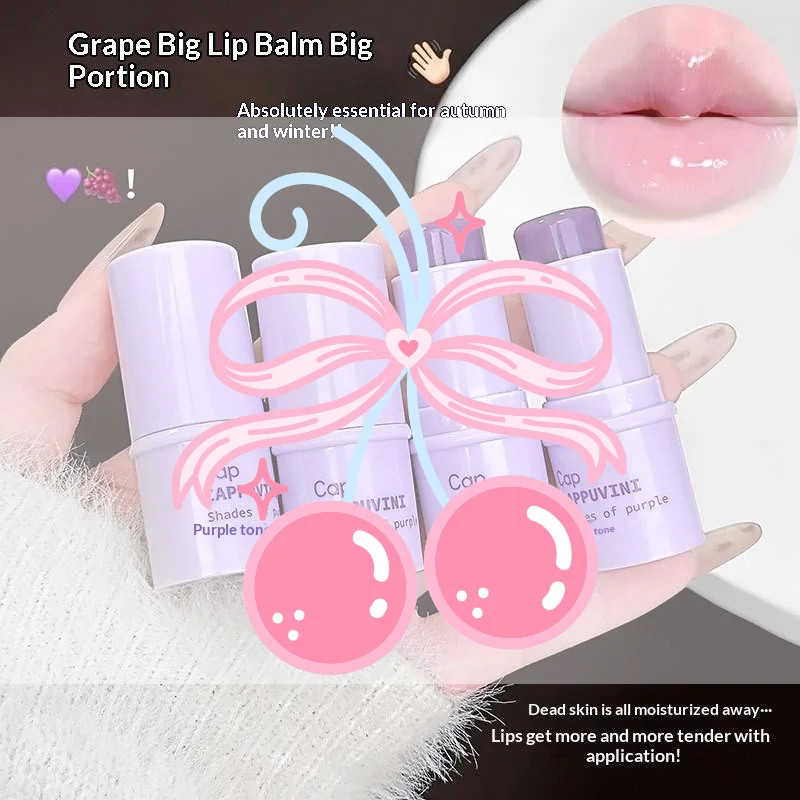 

Cappuvini Grape Fruit Lip Balm Moisturizer Anti-Dry Anti Crack Clear Crystal Lips Balm Lip Care Jelly Lip Mask Stick Plumping