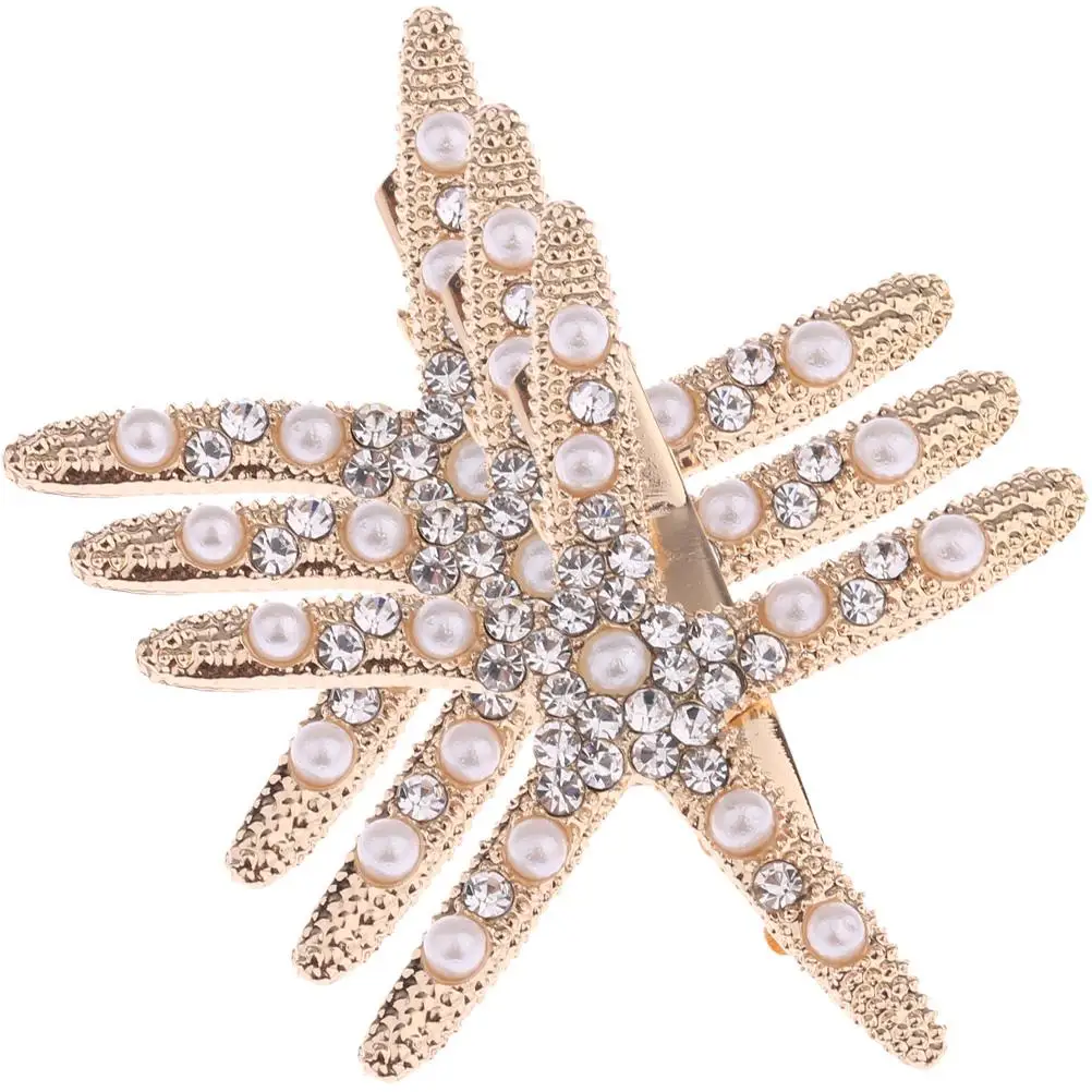 

3 Pcs Wedding Hair Accessories Clip Rhinestone Pins Shell Bride Accessory Golden Girl