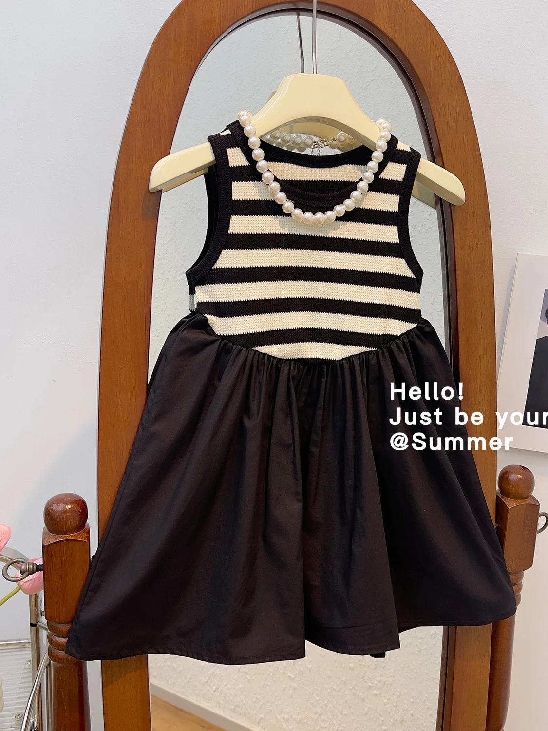 

Korean Sle Girls Summer Dr Faionable Skirt for Big Kids And Little Girls Child Clothing Midi Dr Striped Pattern