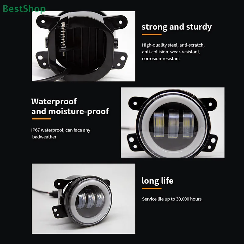 سيارة LED 4 بوصة المصد الأمامي الضباب الخفيف للطرق الوعرة مع/بدون الأبيض الأصفر خاتم على شكل هالة DRL عيون الملاك مصباح 30 واط أضواء الضباب