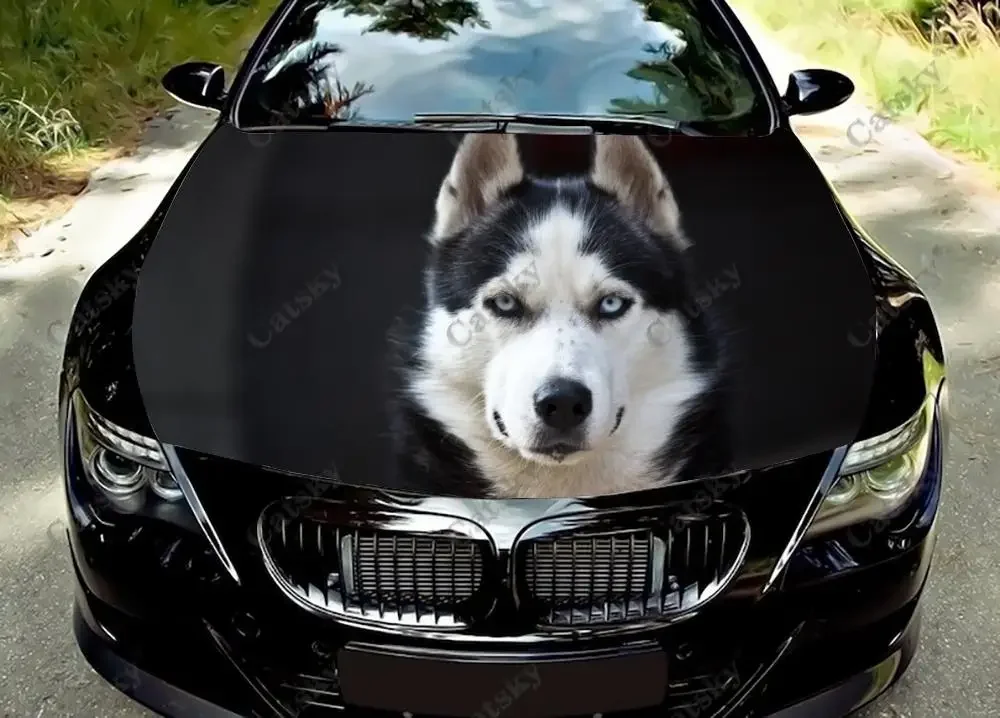 

husky animal Car Hood Vinyl Stickers Wrap Vinyl Film Engine Cover Decals Sticker on Car Auto Accessories