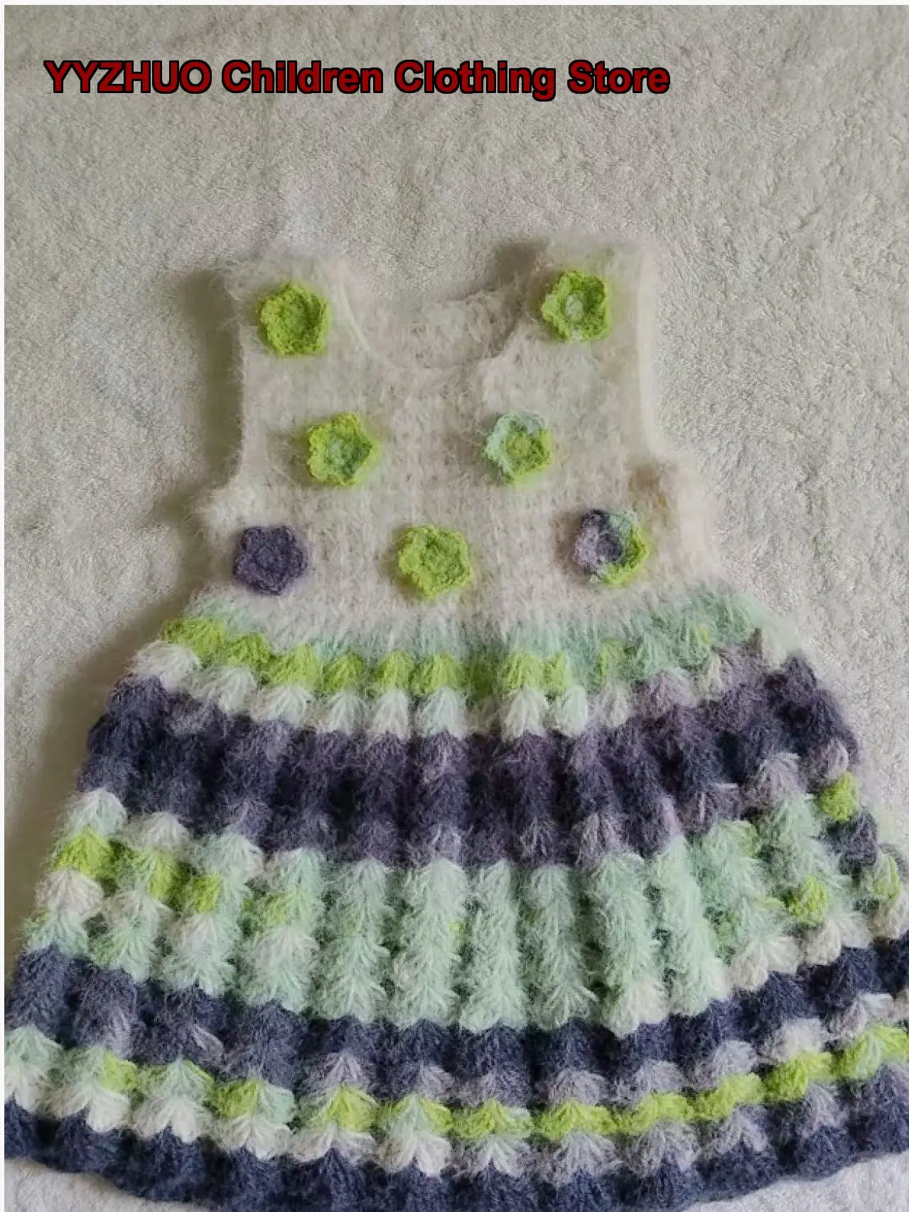 Pure Handmade Crochet Knitted Infant Kids Vest Dress Finished Blended Long Wool