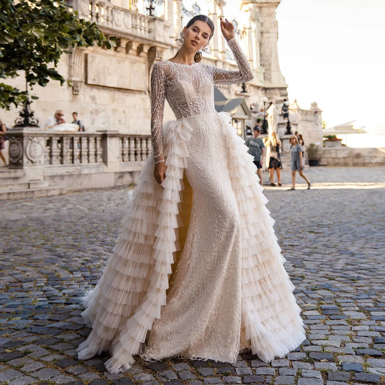 

Elegant Detachable Skirt Wedding Train Removable Skirt Bridal Hippie Overskirt Ruffle Tulle Bridal Overlay Skirt Long Train Wrap