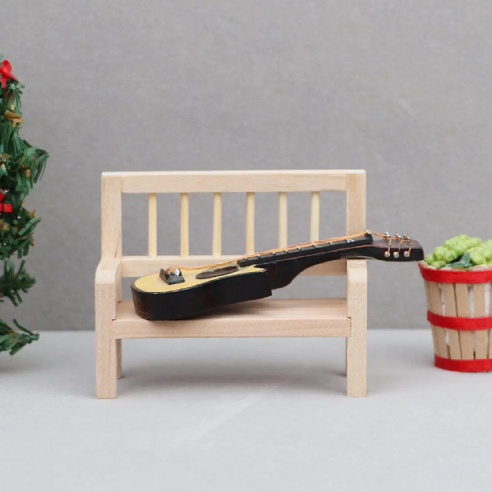 1/12 Scale Dollhouse Garden Bench, Pretend Play Tiny Wooden Furniture Model,