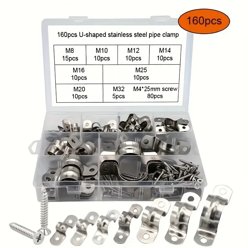 

Набор из 160 U-образных хомутов из нержавеющей стали, металлические U-образные зажимы для шлангов с винтами