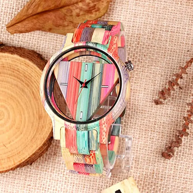 Hollow Triangle Men's and Women's Wood Quartz Watch Fashion Business Street Fashion Accessories Wood Clock