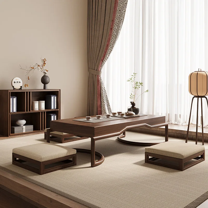 Song-style aesthetic all-solid wood tea table and chair combination New Chinese black walnut master bedroom balcony bay window s