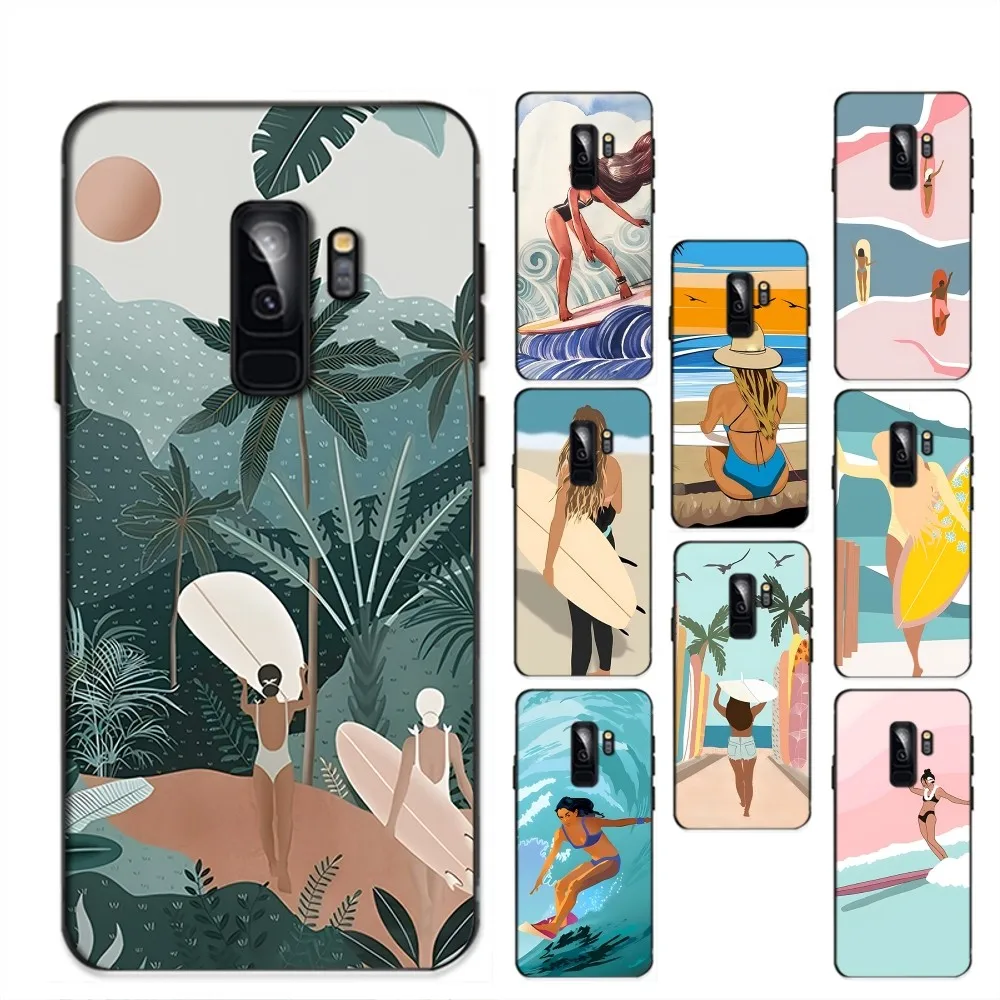 Surfboard Surfing Art Surf Girl Phone Case For Samsung S 9 10 20 21 22 23 30 23plus lite Ultra FE S10lite Fundas