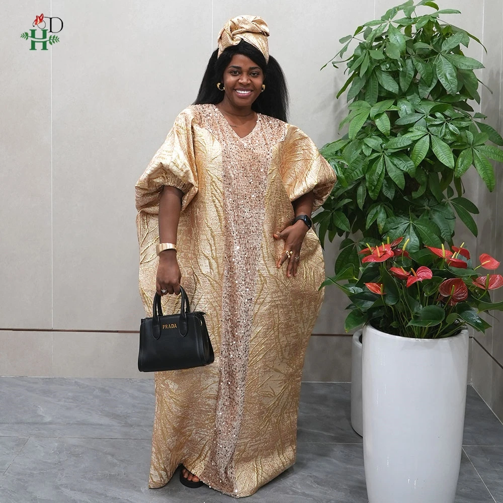 

2025 African Dresses For Women Short Sleeves Evening Party Wedding Dress Plus Size Sequin Gowns Elegant Champagne Muslim Robe