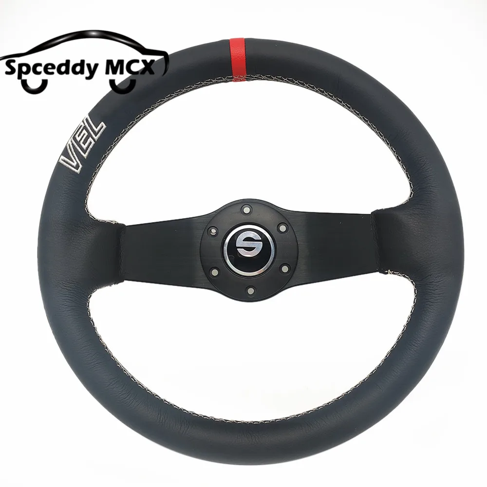 Spceddy MCX Steering Wheel 13inch 320mm 330mm Racing Rally Drift Sport Car Real Leather Steering Wheel Yellow/Red Stripe