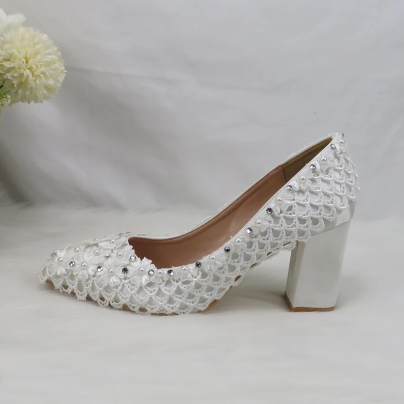 BaoYaFang New Arrival High heel platform shoes White Flower Womens wedding shoes ankle strap with Belt