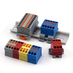 Wire Connectors Push-in Electrical Cable Terminal Block Multiple In Multiple Out Spliceable Mount On Din Rail With Fixing Hole