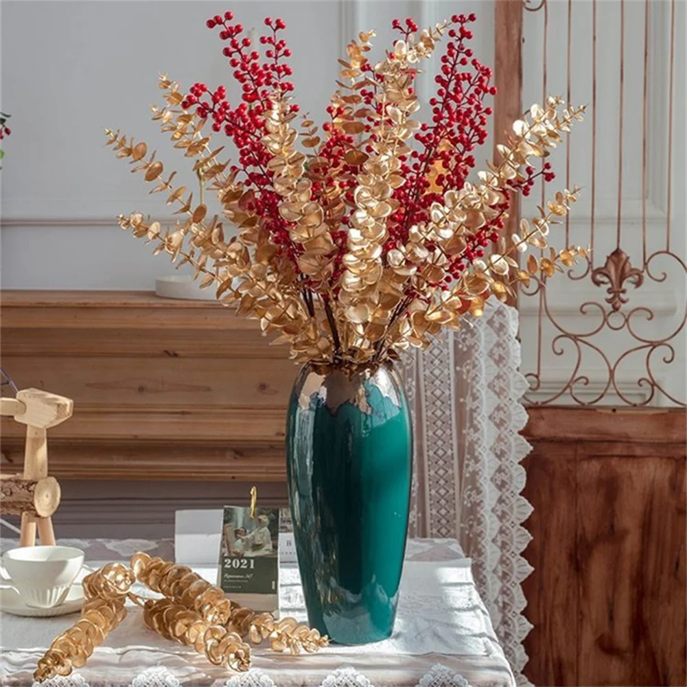 Gold Artificial Plants Artificial Flower Eucalyptus Leaf Ginkgo For Wedding Home Decor Table Decoration Flower Arrangement - Image 3