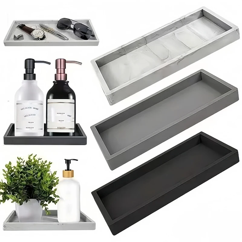 Bathroom Counter Storage Tray Silicone Bathroom Vanity Tray Shatterproof Durable Rectangle Bathroom Tray Soap Dispenser Tray