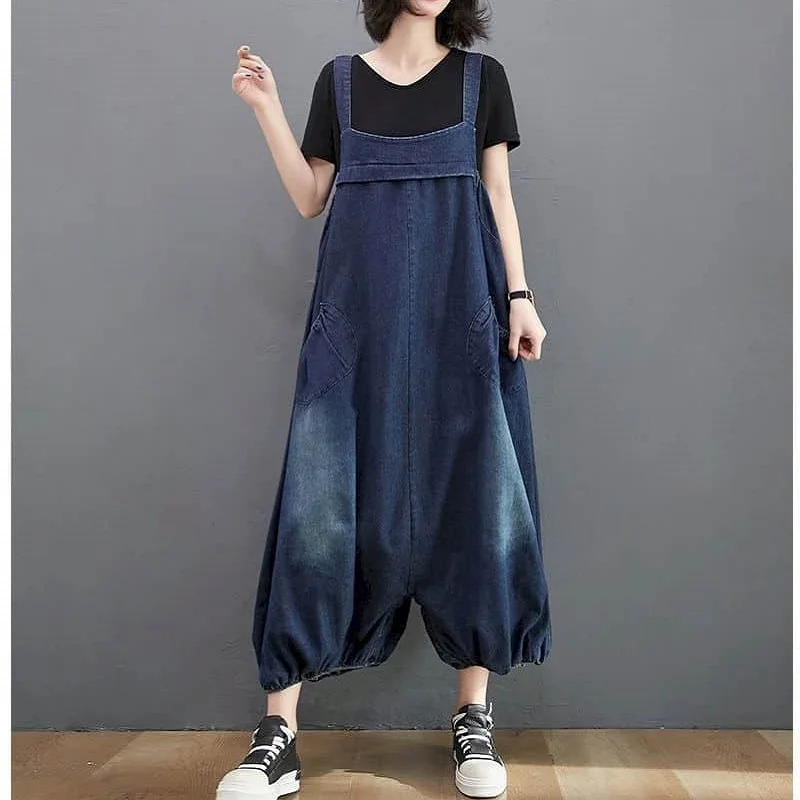 

Denim Jumpsuits for Women Oversized Korean Style Harajuku Baggy Pants One Piece Outfit Women Rompers Casual Vintage Playsuits