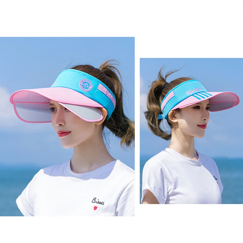 Summer Running Hat Women Empty Hat Outdoor Tennis Cap Fashion Letters Large Brim Sun Visor Color Matching Men Sports Hat