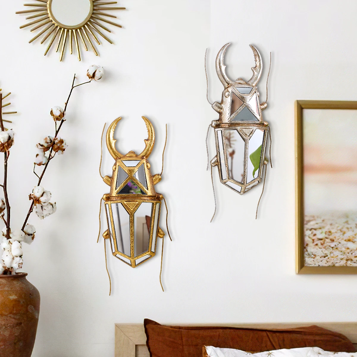 1 Stück Kreativer Wandspiegel aus Kunstharz in Gold- und Silberoptik mit Einhorn-, Feen- und Käfermotiven, Dekorationsartikel für Zuhause, Party usw.