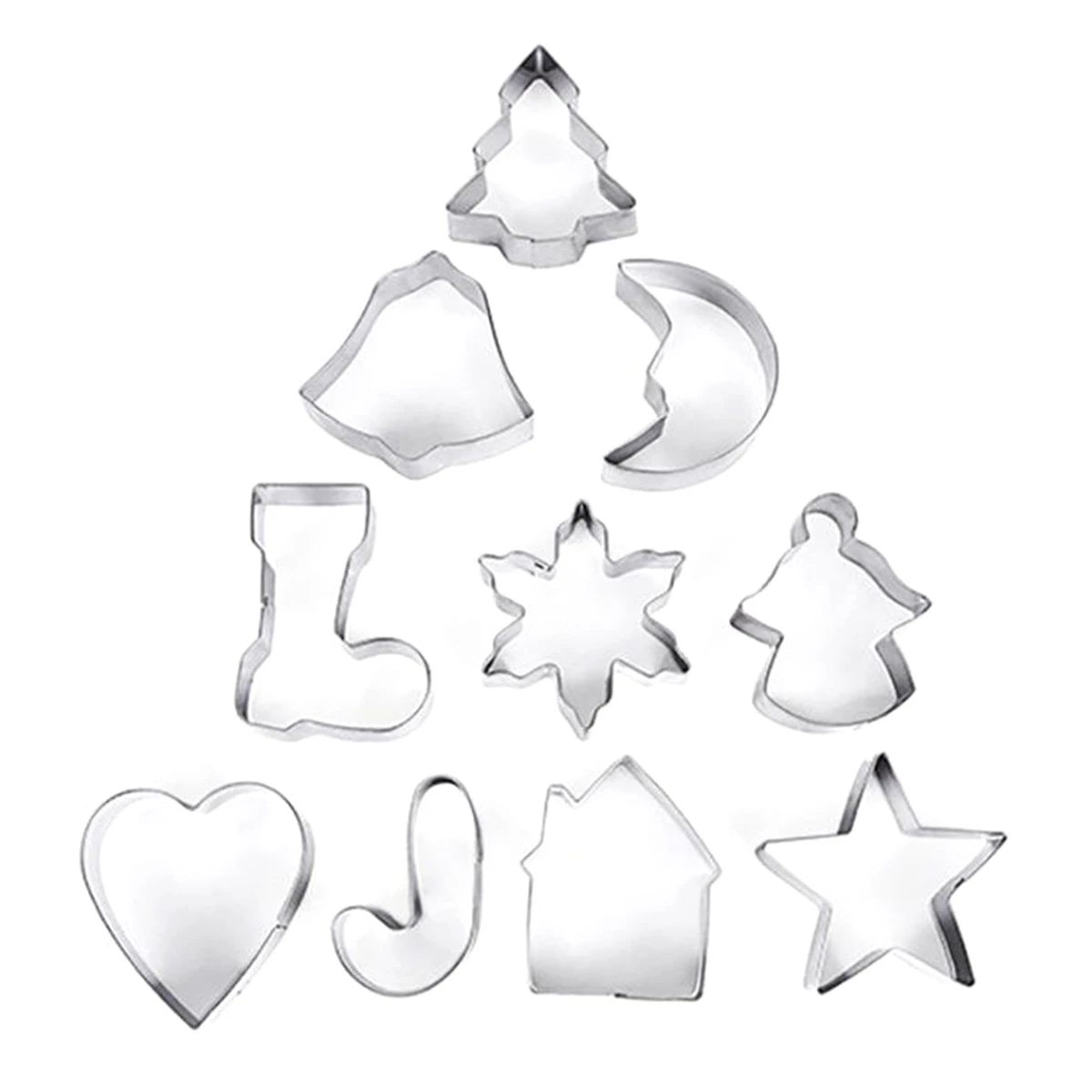 A84E-10-Piece Set Christmas Tree Series Baking Biscuit Mold Stainless Steel Biscuit Mold Combination Fruit Cutting Tool