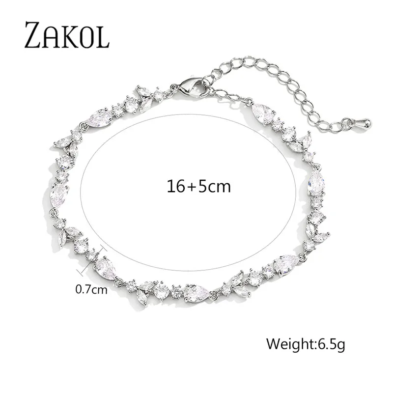 ZAKOL Fashion Leaf Bridal Bracelets for Women Shinny Cubic Zirconia Adjustable Chain Charm Bracelet Party Wedding Jewelry BP5034