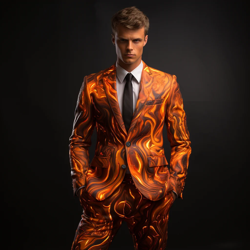 IOOTIANY 2024 Flame Men\'s Trousers Suit Men\'s 3d Digital Printing Suit Cos Party Stage Nightclub Shiny Cool Performance Suit