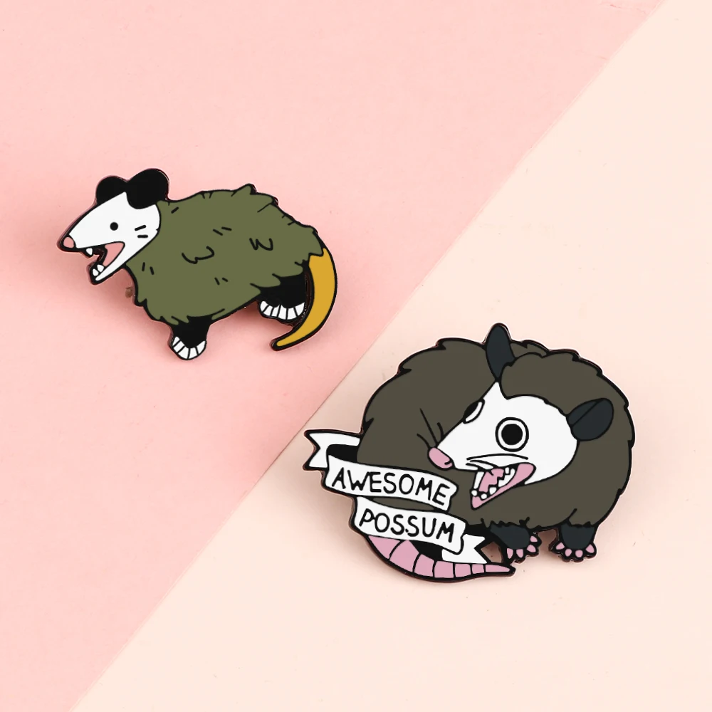 2 Styles Awesome Possum Enamel Pins Cute Animal Brooches Women Men Clothes Lapel Pin Badges Jewelry Accessories Gift for Friend