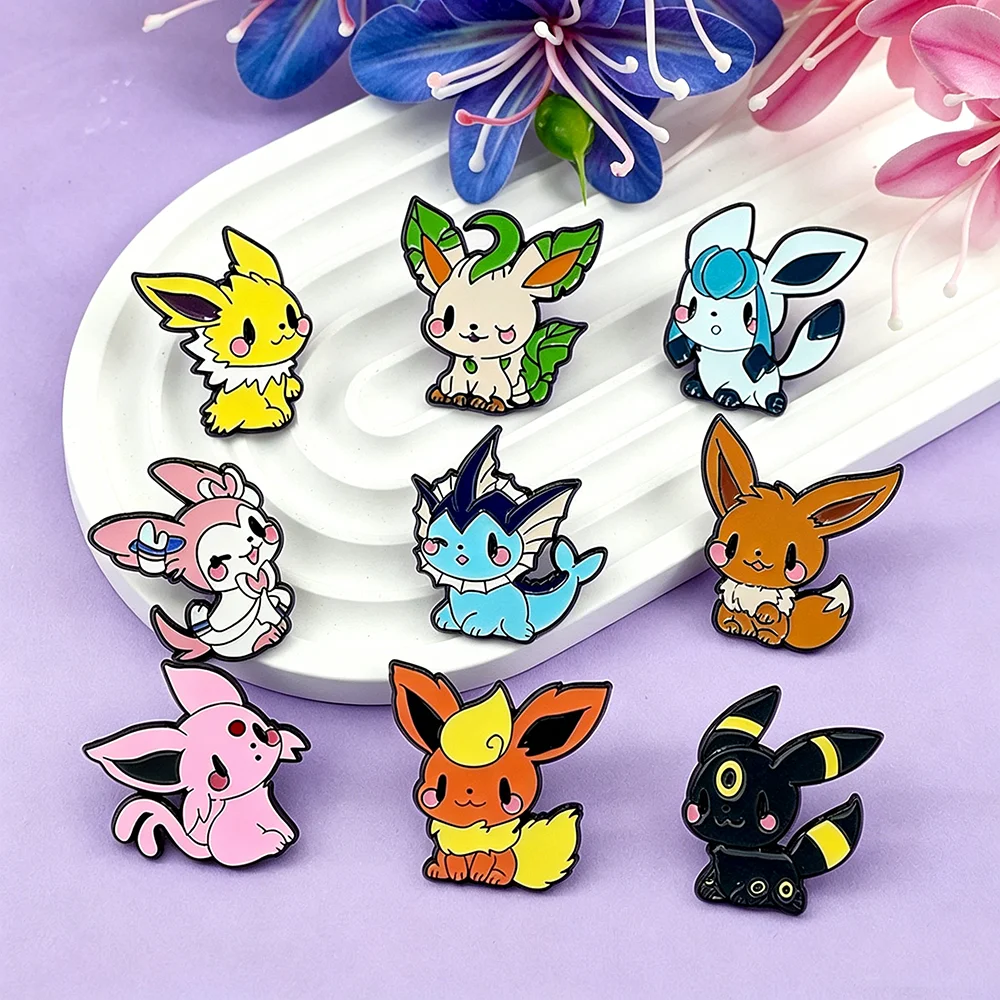 9 Pcs Anime Elf Brooch Set Eevee Enamel Pins Fashion Metal Badges Jewelry For Cloths Backpack Accessory Gift For Fans Friends