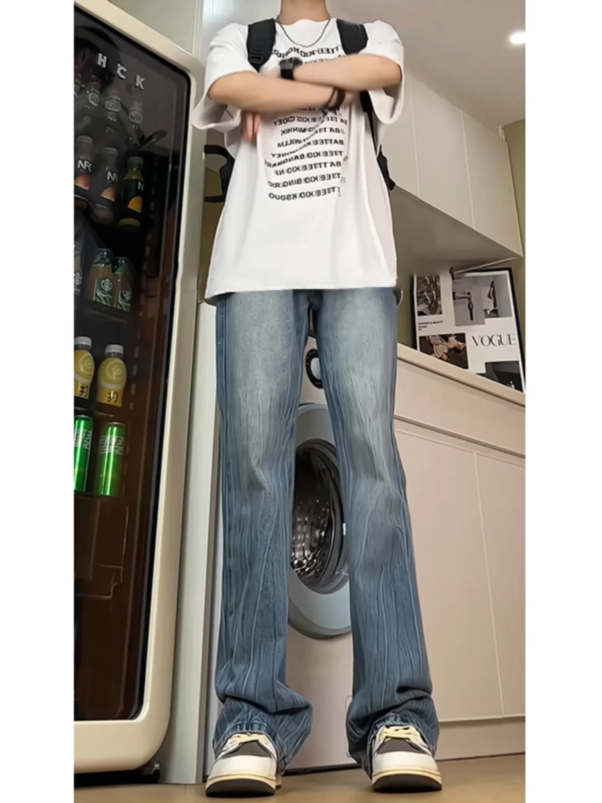 

Мужские летние тонкие прямые джинсы Waed American High Street Vibe с низкой посадкой, из смесового хлопка и полиэстера