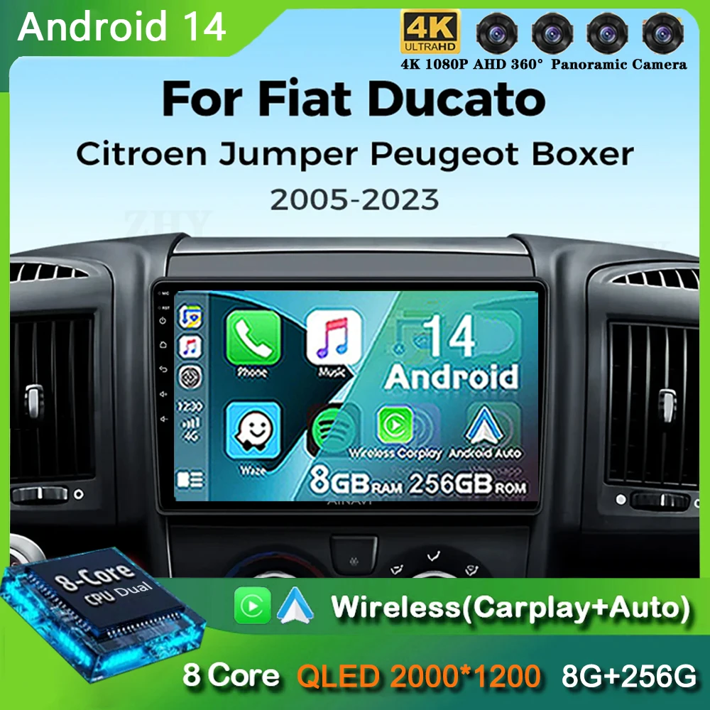 

Android 14 For Fiat Ducato 2005-2023 Citroen Jumper Peugeot Boxer Dodge Ram 2500 Wireless Carplay Android Auto Multimedia 4G GPS