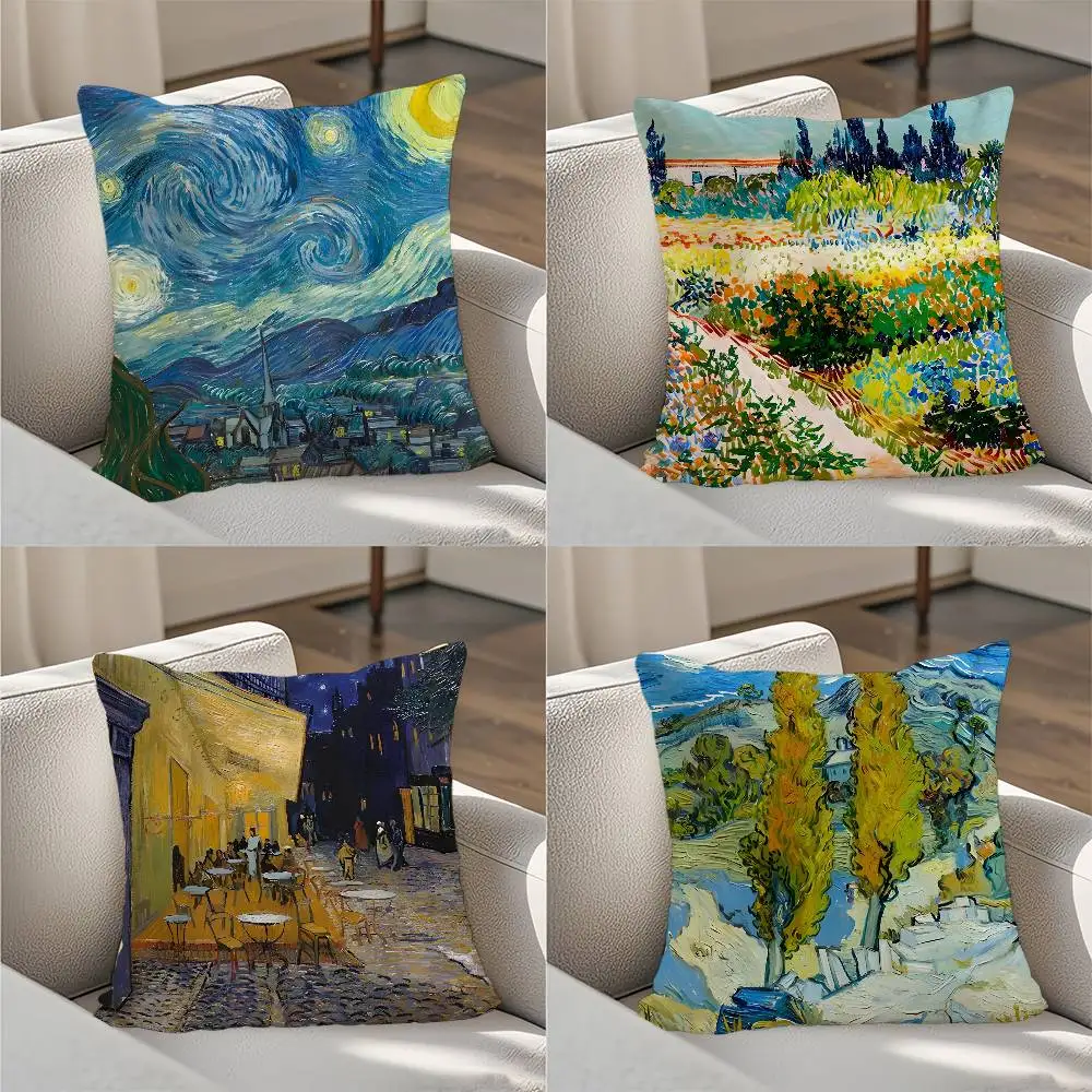 

Van Gogh Oil Art Wildflower Pillow Case Luxury Double-sided For Car Pillows 45x45 Cushions Cover Home And Decoration Sofa Pillo