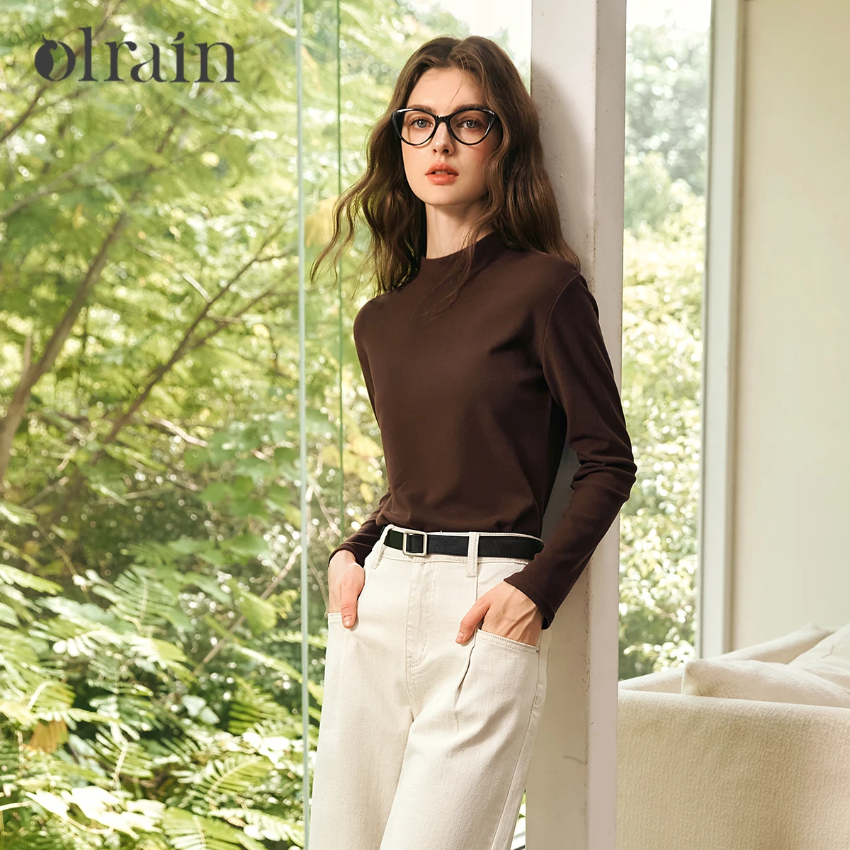 

OLrain женские зимние теплые топы 2025 года, повседневные вязаные футболки с круглым вырезом на флисовой подкладке, облегающие женские футболки с длинными рукавами O57DT95816