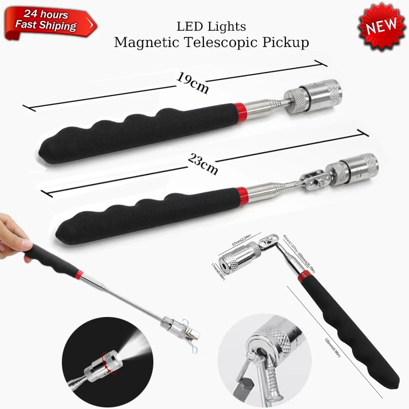 New Portable Magnetic Pickup Tool 8LB Pull Force LED Telescopic Magnetic Pick-Up Picking Up Nut Bolt Magnetic Stick Picking Up