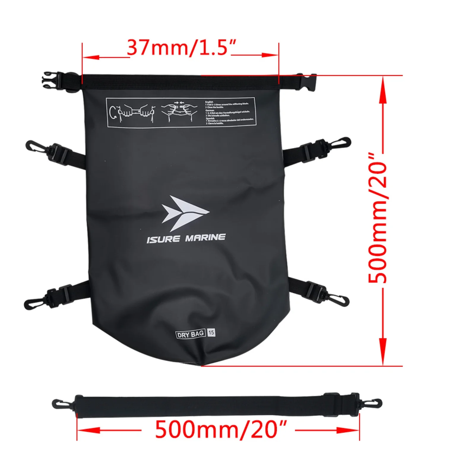 ISURE MARINE Black 15L Waterproof Paddle Board Storage Bag, Single Shoulder Drift Bucket Bag, PVC Mesh Sports Swimming Backpack