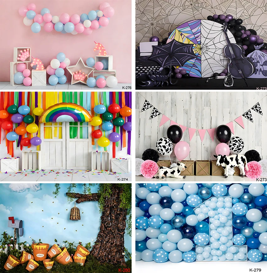 

Photography Background Colorful Balloons Baby Girl Boy 1st Birthday Party Cake Smash Decoration Poster Photo Backdrop