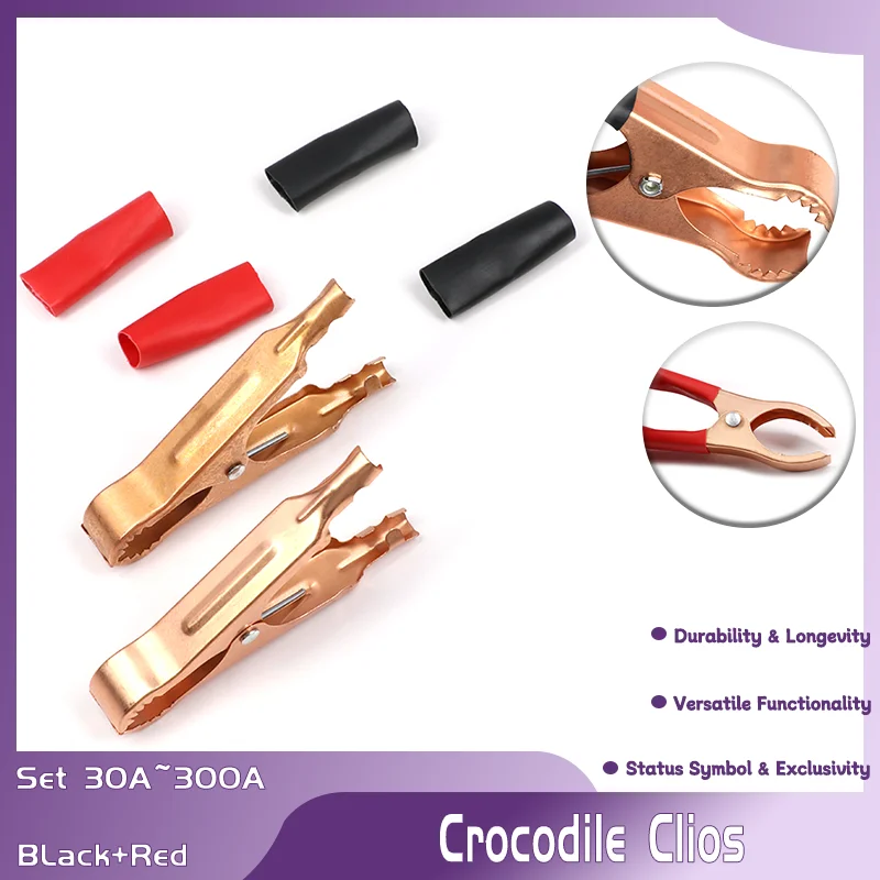 

Copper Crocodile Clips 1-5Pairs Set 30A~300A Black+Red for Car Caravan Van Batteries Test Lead Plug Power Connector Battery Clip