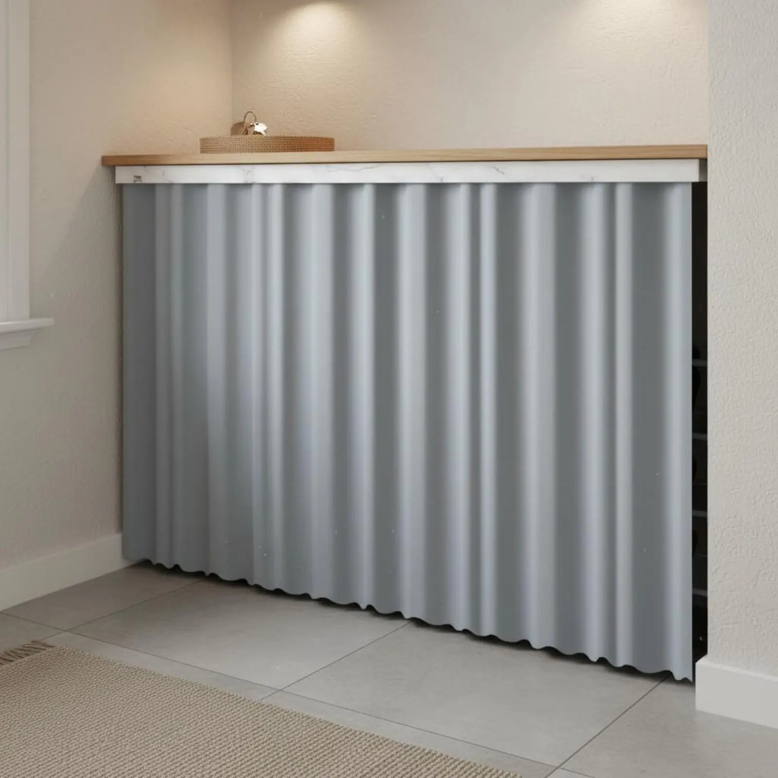 Hook and Loop Cabinet Curtain Uniform Color Design Adhesive Cabinet Curtain Debris-Guard Shelf Cover Short Soft Textile Texture