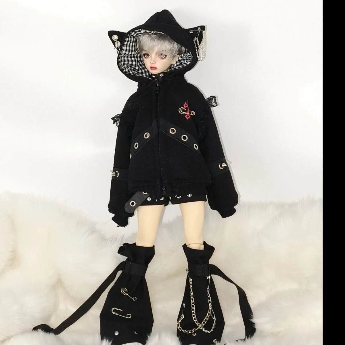 BJD doll clothes suitable for 1/4 1/6 size mddmsd Cute cat ears sweatshirt pants clothing set doll accessories (3 points)
