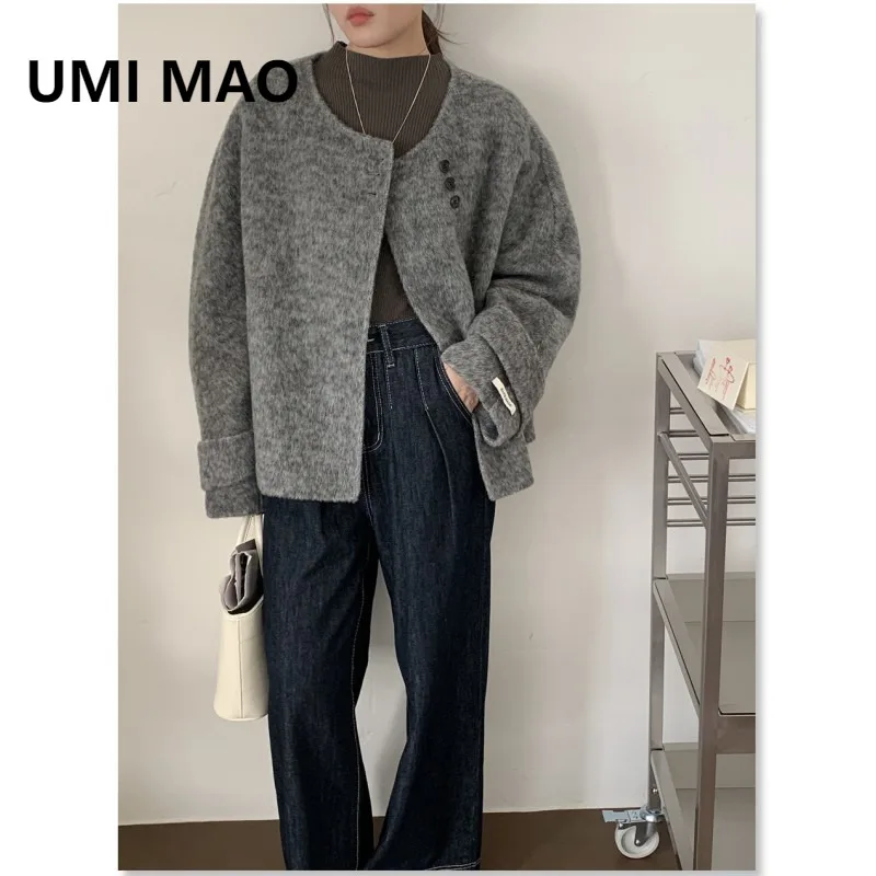 

UMI MAO Woolen Coat Women New Autumn Winter Double-Sided Wool Coat Gentle Sweet Light Color Petite Short Woolen Jacket Femme