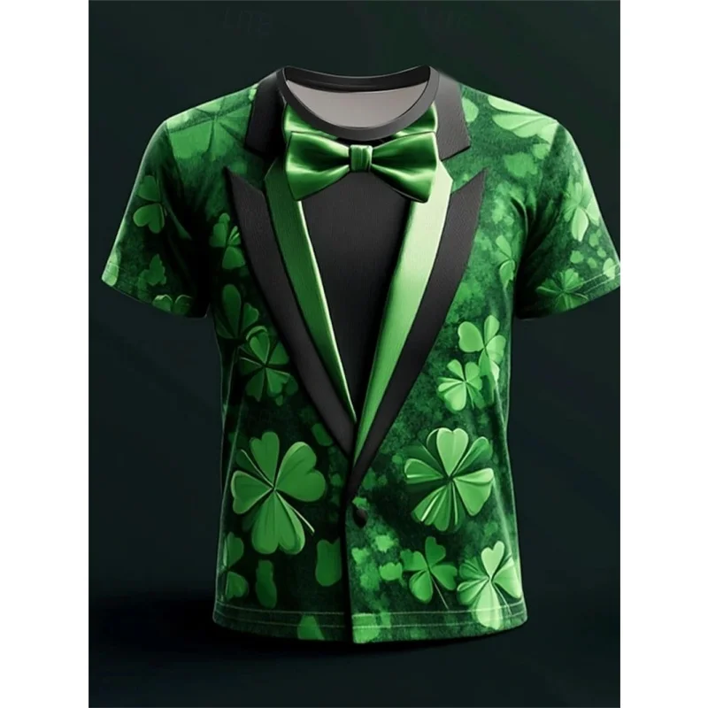 Clover Fake Set Pattern T-Shirt For Men St. Patrick's Day 3D Printed Tees Casual Unisex Short Sleeve O-Neck Tops Street T Shirts