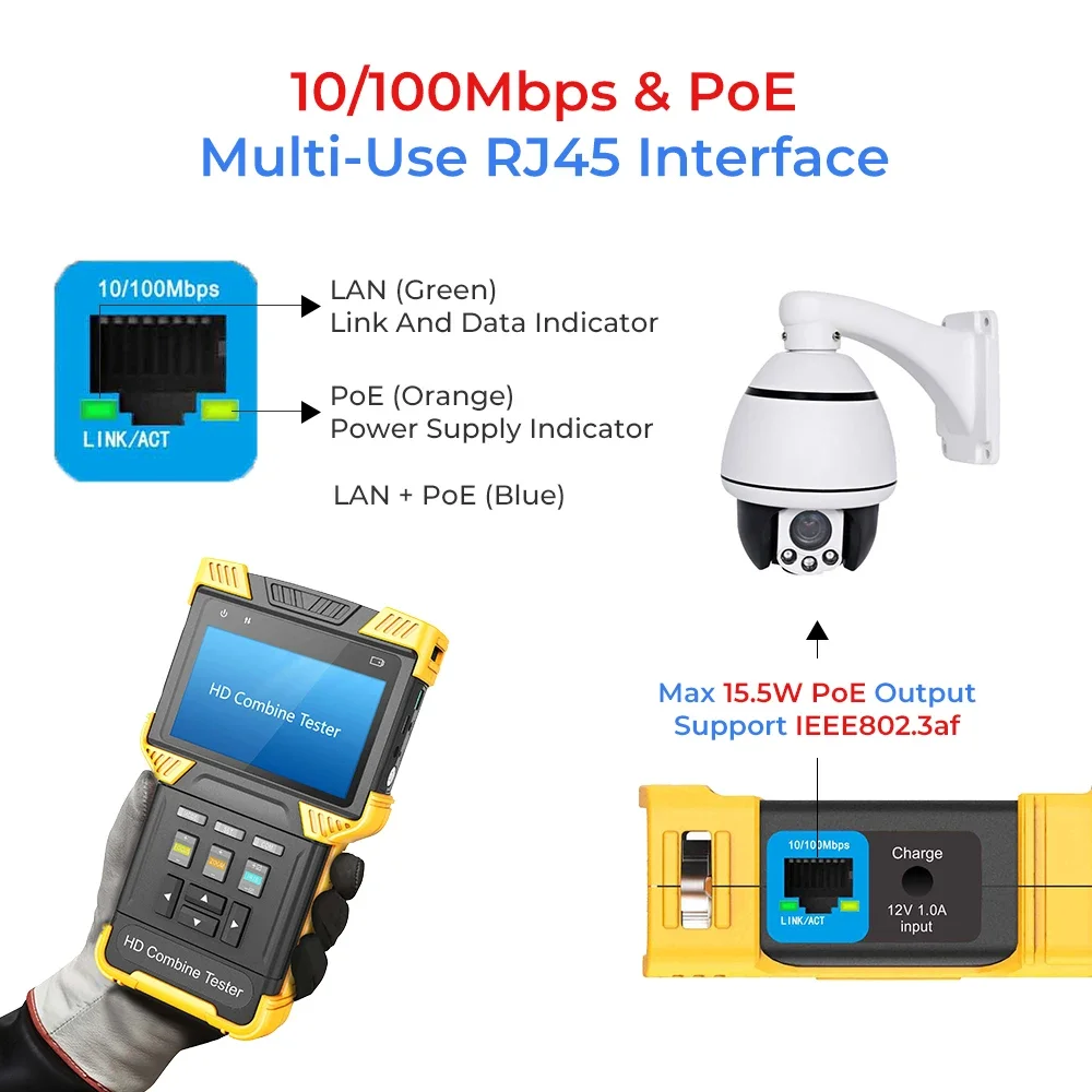 PEGATAH 4 pollici HD Cctv Tester IPC analogico TVI AHD CVI Monitor Video POE controllo PTZ RS485 Test Ethernet per telecamera IP H.265 4K