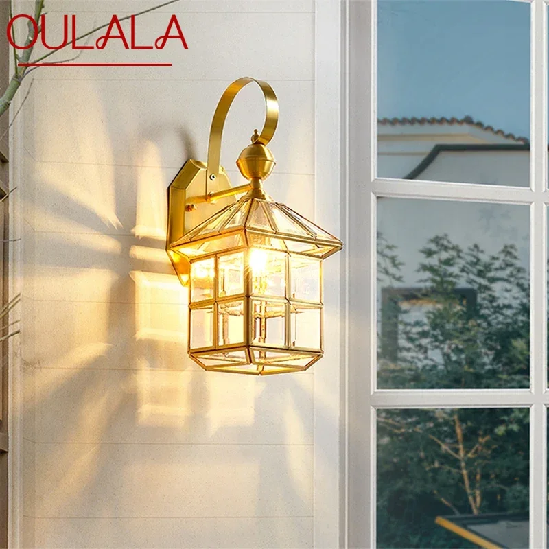 

OULALA Contemporary Brass Outdoor Wall Lamps Simplicity Waterproof Creative Balcony Hallway Courtyard Villa Gate Hotel