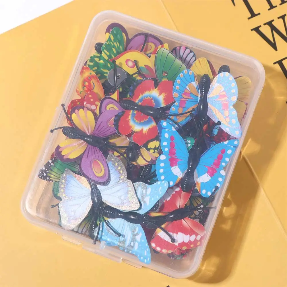 30Pcs Creative Colorful Butterflies Push Pins 3D Reusable Blackboard Push Pins with Box Multifunctional Decorative Studs