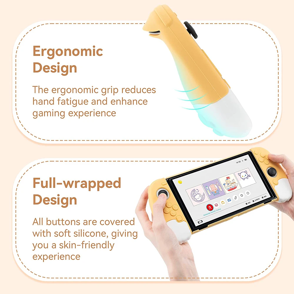 Capa de silicone de pata de gato bonito compatível com console OLED Nintendo Switch/Switch e capa protetora de absorção de choque Joy-Con