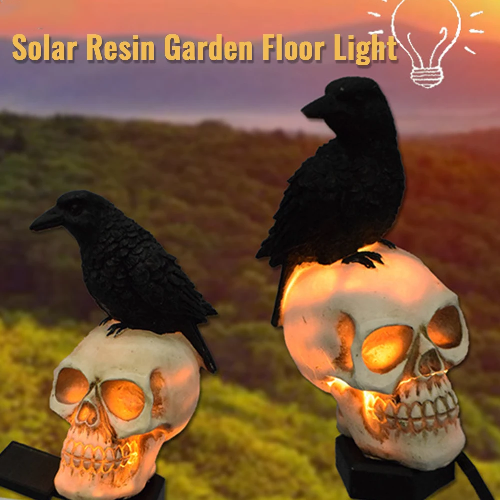 Halloween Decorations Outdoor Solar Scary Skull Lights Realistic Skeleton Crows Solar Walkway Lights For Pathways Garden Yard