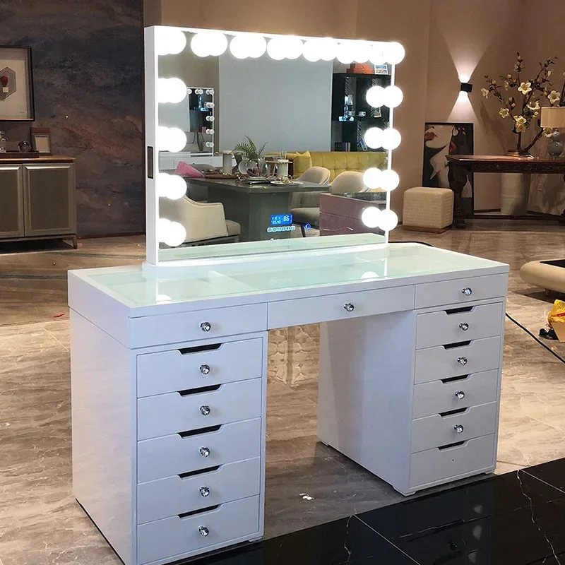 3 Drawer Dresser Dressing Table with Mirror and Stool 3 Drawers Storage Dressing Table in White Color Solid Oak Leg