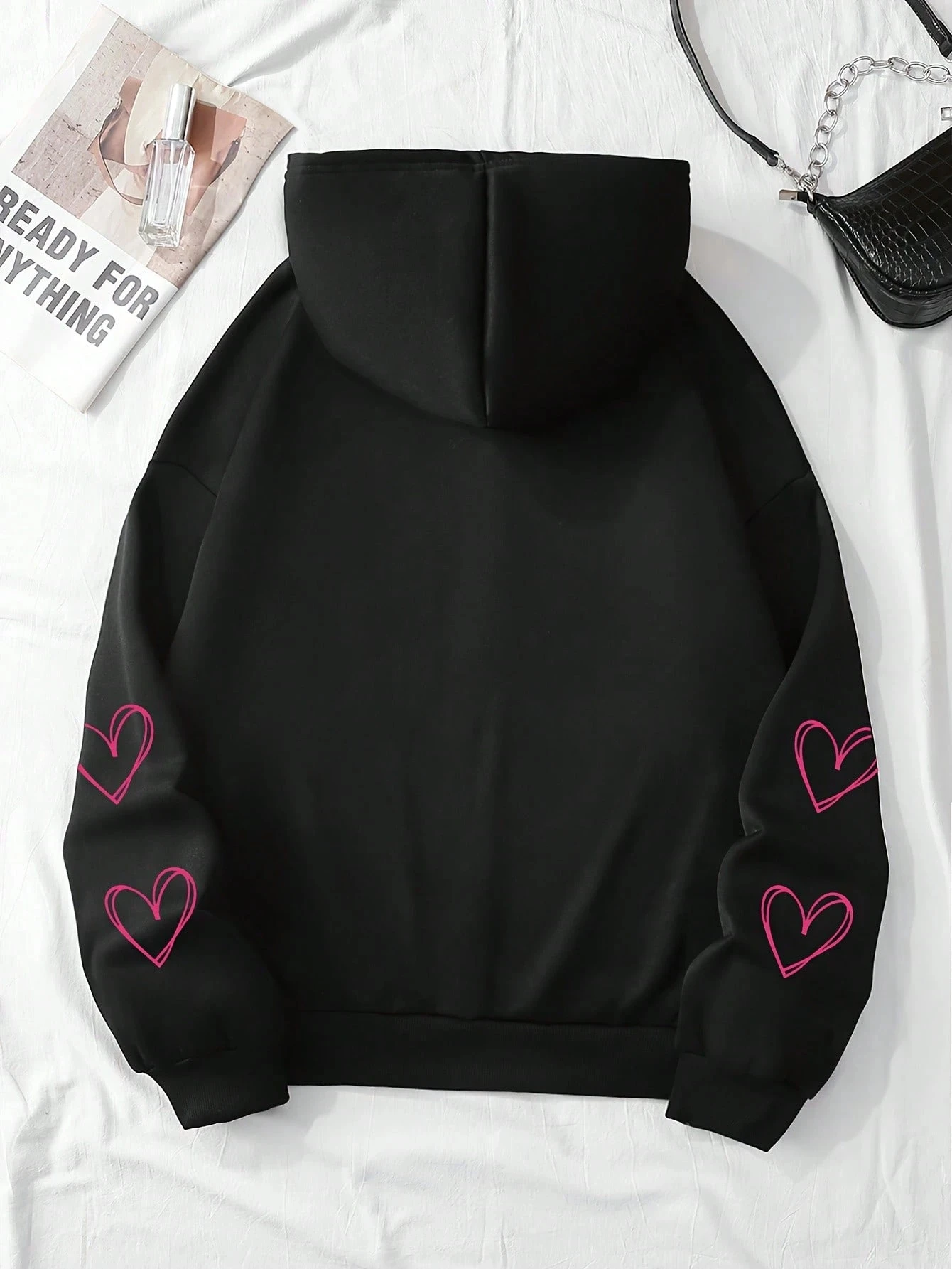 Plus Size Halloween Autumn/Winter Fashion Casual Women's  Sweatshirt, Spider Web & Heart Print Zipper Warm Hooded Black