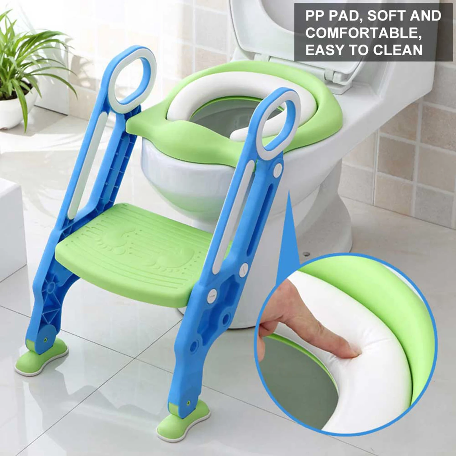 Baby Toddler Soft Toilet Chair Ladder Adjustable Safety Potty Training Seat (Red Yellow) image 5