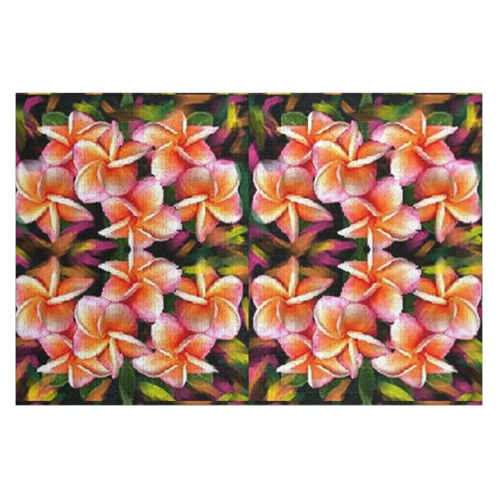 EXOTIC FRANGIPANI, botanical design on absttract background inspired by nature. Jigsaw Puzzle Picture Wooden Boxes Puzzle